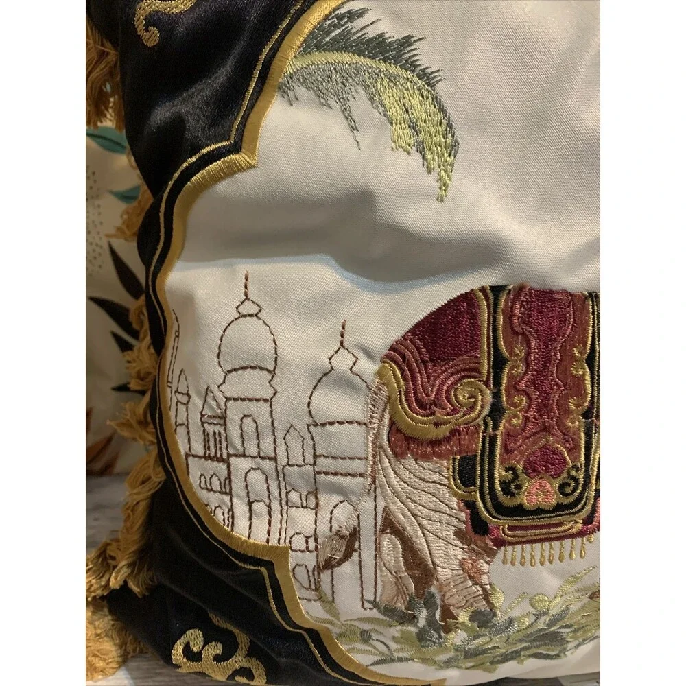 Fringe & Embroidered Elephant India Background Pillow BEAUTIFUL 16x16